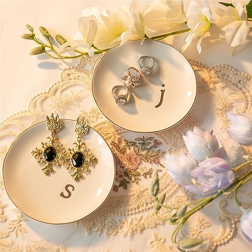 Ceramic Ring Holder for Jewelry, Jewelry Tray, Ring Dish, Aesthetic Room Decor, Engagement Gifts Bride Gifts Wedding Gifts for Women, White, 4.75"(S) - color: S