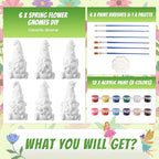 Arrowbash 6 Pcs Summer Ceramics to Paint Ready to Paint Your Own Gnome Statues 5.12 Inch Flowers Theme Paintable Figurines for Adults DIY Unpainted Ceramics Art Crafts with Brush Palette - style: Flowers