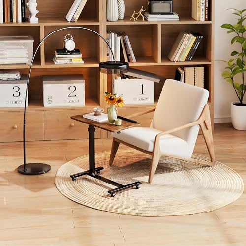 LINGMI Overbed Bedside Desk Mobile Rolling Laptop Stand Tilting Overbed Table with Wheels Height Adjustable Tray Table for Laptop Bed Sofa Side Table - color: Rustic Brown
