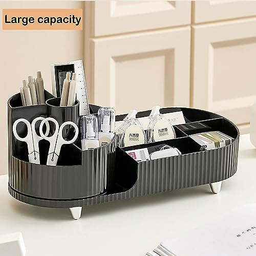 Rotating Makeup Organizer for Vanity with Brush Holder, Cosmetic Makeup Storage Organizer, Large Spinning Makeup Skincare Organizer, Countertop Makeup Perfume Organizer, Lotions Display Case (Black) - color: Black