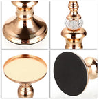OwnMy Set of 3 Rose Gold Metal Pillar Candlestick Holders Brass Pillar Candle Holders for 3 Inch Candles, Elegant Metal Crystal Candle Stands for Dining Table, 6.7"+8.3"+9.3" Height Set