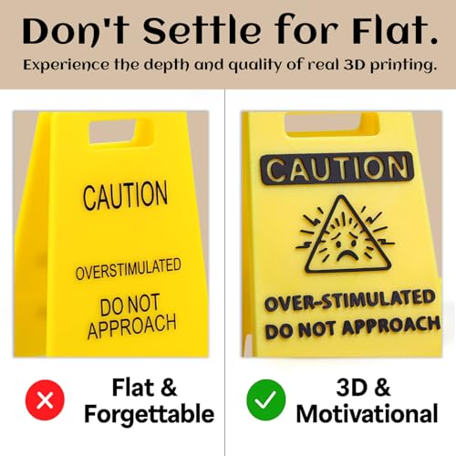 Caution Overstimulated Desk Sign, Office Desk Decor 3D Printed, Gag Gifts Double-Sided Sign with Humorous Quote, Cubicle Decoration Accessories for Women Men, Team Gifts for Coworker Friends Funny - color: Caution 2
