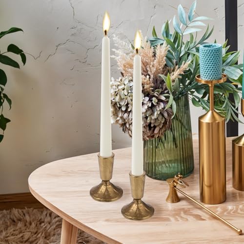 Set of 2 Handcrafted Antique Brass Iron Taper Candle Holders - Elegant Candlesticks for Weddings, Dining, and Parties, Timeless Décor Accent