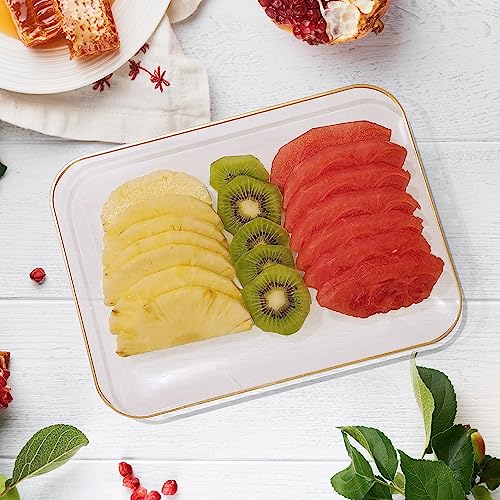 3 Pack Plastic Serving Trays for Party - Gold Serving Tray 8 x 11 Inch - Heavy Duty Dessert Trays for Food - Rectangular Party Serving Trays for Entertaining - Clear Cookie Platters - color: Clear and Gold Rim