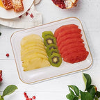 3 Pack Plastic Serving Trays for Party - Gold Serving Tray 8 x 11 Inch - Heavy Duty Dessert Trays for Food - Rectangular Party Serving Trays for Entertaining - Clear Cookie Platters - color: Clear and Gold Rim