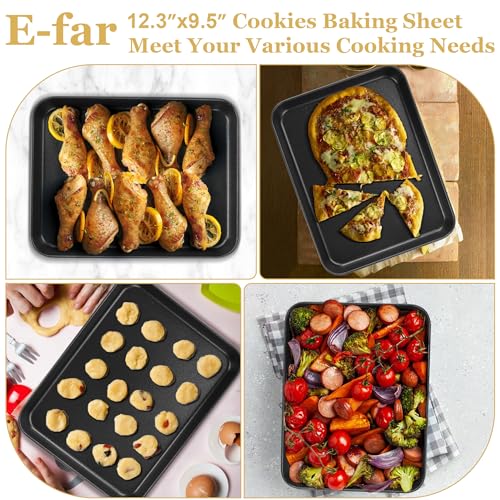 E-far 12.3x9.5x1 Inch Cookie Sheet for Baking, Nonstick Metal Oven Tray Pan for Cookies Jellyroll Cake, Nontoxic Rectangle Carbon Steel Baking Pan for Toaster Oven, Warp Resistant & Easy Clean - size: 12.5x9.5x1 Inches