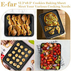 E-far 12.3x9.5x1 Inch Cookie Sheet for Baking, Nonstick Metal Oven Tray Pan for Cookies Jellyroll Cake, Nontoxic Rectangle Carbon Steel Baking Pan for Toaster Oven, Warp Resistant & Easy Clean - size: 12.5x9.5x1 Inches