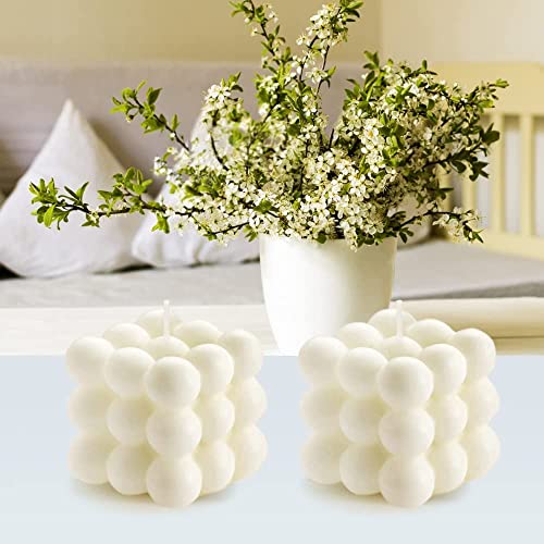 Bubble Candle, Vanilla Scented Aesthetic Bubble Cube Candle, Floating Shelves Cool Shaped Soy Candles, Home Office Danish Pastel Trendy Room Decor Aesthetic Small Decorative Candles 2PCS - color: Ivory