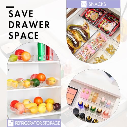 HOUSE DAY Desk Drawer Organizer Bins 4 PCS, 9*3*2" Clear Drawer Organizers with Silicone Pads, Vanity Organizers and Storage, Non Slip Plastic Drawer Organizer for Makeup, Bathroom, Kitchen, Office - size: 4 Pack -9x3x2''