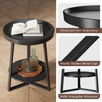 Gadroad Round End Table with Storage Shelf, 2 Tier Farmhouse Side Table Nightstand for Living Room, Bedroom, Wood Tabletop & Black Metal Frame, Black 15.7 * 15.7 * 23.0inches - color: Black, style: No Charging Station