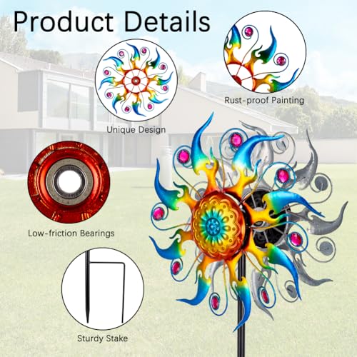 Wind Spinner Outdoor,Kinetic Metal Wind Spinner for Yard,Rustproof＆Waterproof Windmill,Wind Sculptures for Yard Decor 13 * 57 Inches - size: 13‘’Colorful
