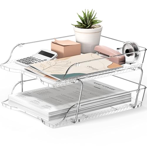 Simple Houseware 2-Tier Clear Stackable Letter Tray Organizer – Desktop File Holder for A4/Letter Size Paper, Document Sorter, Office Desk Paper Organizer, Transparent File Storage - color: Clear, size: 2-Tier