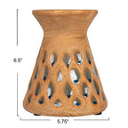 Creative Co-Op 6.5 Inches Debossed Terra-Cotta 3 Inches Pillar, Natural and Blue Candle Holder, Terracotta