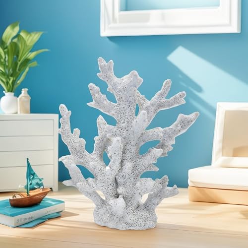 Etlemonde Beach Coastal Decor Coral Reef Home Decor Coral Statue Sculpture Home,Desk,Bathroom,Desktop Shelf Statue,Marine Themed Gifts - color: White Coral