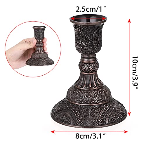 OwnMy Set of 2 Elegant Taper Candle Holders Vintage Metal Taper Candlestick Holders, 4 Inch Tall Taper Candle Stands Decorative Taper Candelabra Set for Dining Table Centerpieces Wedding, Red Bronze - color: Red Bronze