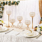 Gold 5 Arm Metal Crystal Tea Light Candle Holder, Elegant Wedding Table Centerpiece, Christmas Wishing Bowl Candle Holder - color: Gold, size: Set of 3