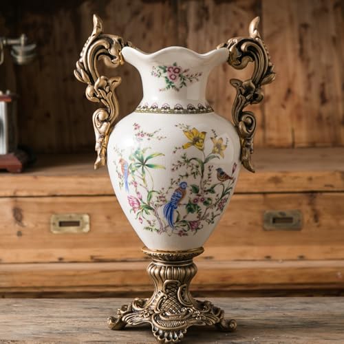 Tall Table Modern Vase,Large Ceramic Flower Vases for Shelf Home Decor,Creative Classic Pink Vase 16.5 inch,Sophisticated Vessel for Decorative Branches and Dried Flower. (Bird Bloom Blue) - color: Bird Bloom Blue
