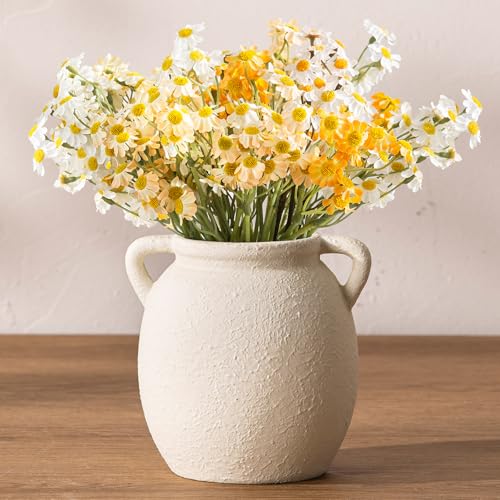 Dobbyby Ceramic Flower Small Vase 6 inch Farmhouse Rustic Vase Decorative Pottery Terracotta Vases for Home Decor Table Mantle Fireplace Living Room Bathroom Wedding Centerpiece - color: S-antique Off White