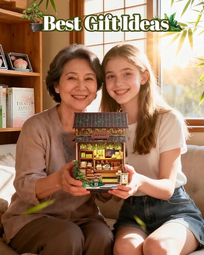 Book Nook Kit - DIY Miniature Japanese Wagashi Shop, 3D Wooden Puzzle Dollhouse with LED Lights, Tiny Bookend & Creative Bookshelf Decor, Craft Gift for Adults, Teens & Book Lovers - style: Wagashi Shop
