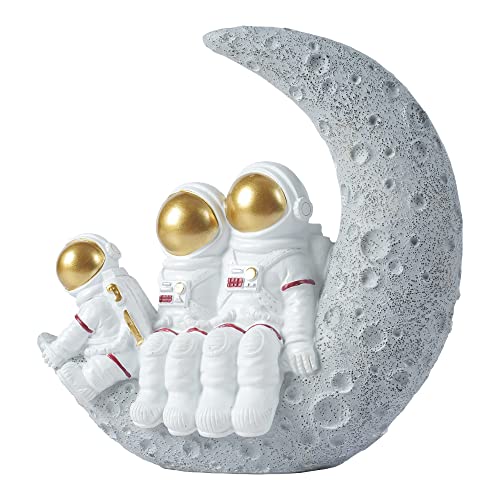 BUTILIVEEN Astronaut Decor Family Sculptures, Astronaut Family of 3 Figurines, Space Themed Bedroom Decor, Desktop Decor, Shelf Decor, Gifts for Space Lovers, Gold Astronaut Home Deocr - style: Family of 3