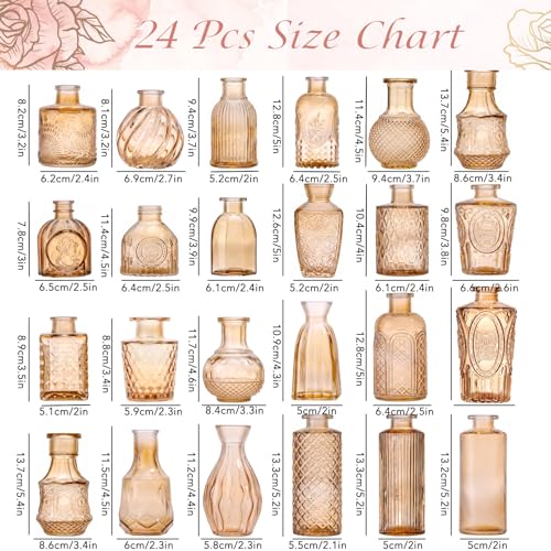 24 Pcs Glass Bud Vase Set, Small Glass Vases for Flowers, Mini Clear Bud Vases for Centerpieces, Wedding, Home, Office and Table Decoration, Amber - color: Amber, size: 24pcs