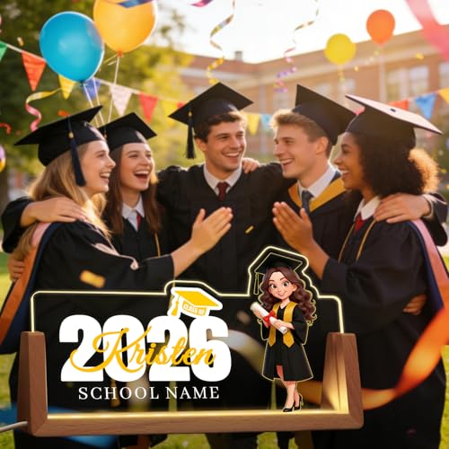 Custom Name Plate for Desk, Personalized Light Up Acrylic Desk Name Plate, Personalized Graduation Gifts 2026 for Him Her, Class of 2026 Graduate Gift, High School College Grad Gift (Graduation Girl) - color: Graduation Girl