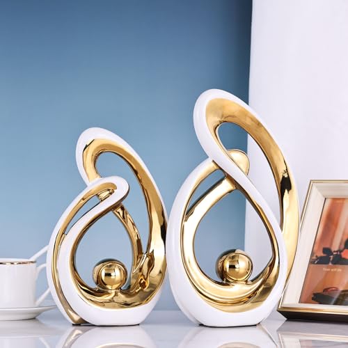 Home Decor Accent,Porcelain Art Mid Century Bookshelf Decorations,Gold Centerpieces for Tables,Abstract Ceramic Statue Sculpture for Coffee Table Mantel Tv Stand Centerpieces (White Gold, Large) - color: White Gold, size: Large