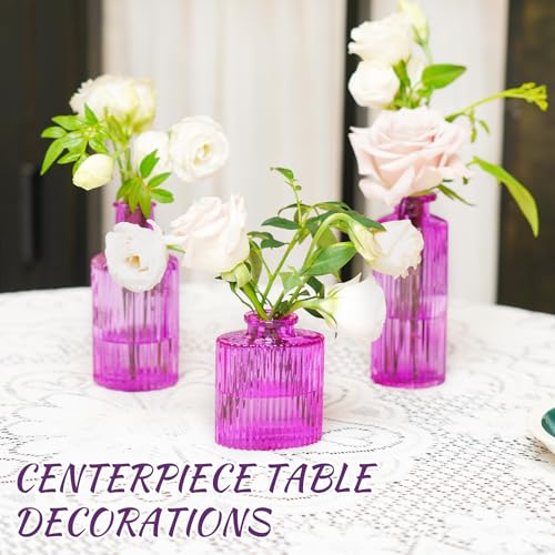 12PCS Hot Pink Vase for Flowers, Small Glass Bud Vases for Centerpieces Purple Flower Vase in Bulk for Home Office Decor - color: Hot Pink-purple, size: 1 Pack