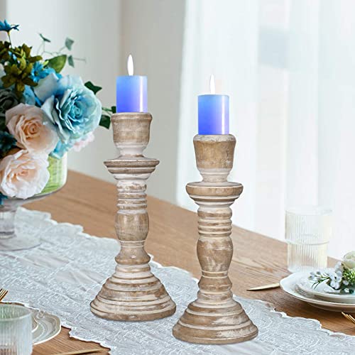 Wooden Candlestick Holder Stand, Decorate Your Dinner Table, Christmas Decoration, Coffee Table, Wedding Party, Family Gatherings, Home, Spa - Decorative Candle Holder - 8 Inch Set of 2 - White Wash - color: White Wash, size: 8 Inch - Candle Stick - Set o