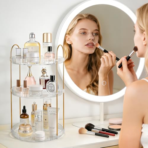 Anyoifax 360° Rotating Makeup Organizer 3 Tier Large Capacity Perfume Skincare Tray for Dresser Spinning Bathroom Counter Organizer for Vanity Lazy Susan Turntable Storage for Kitchen, Clear - size: 3 Tier
