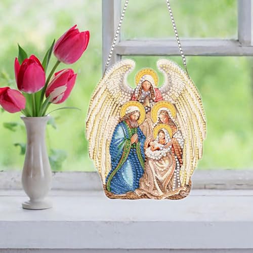 Auremi Angel Diamond Art Hanging Kit for Adult, Special Shaped Rhinestone, DIY Acrylic 5D Christmas Diamond Painting Window Pendants Signs, Home Garden Wall Hanging Ornament - color: Angel