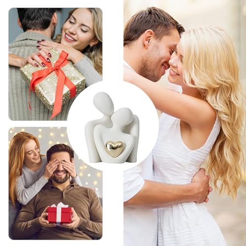 Romantic Couple Statue, Abstract Sculpture Small Shelf Ornaments for Living Room, White Ornaments Couple Figure Sculptures Gifts for Wedding Anniversary