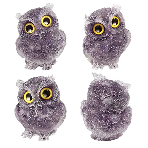 mookaitedecor Amethyst Owl Statue Sculpture Stone, Carved Animals Night Owl Figurine Crystal Ornament for Desktop Office Home Decor, 3 Inch - color: Purple, size: 3 inch
