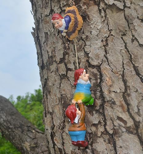 Teaeeno Gnome Climbing Tree and Tree Stump Decor,Garden Gnome Statue Set,Vivid Fairy Gnome Outdoor Sculpture,Whimsical Gnomes Miniature Figurines,Micro Gnome Landscape Figurine for Lawn Balcony Patio - color: Pink