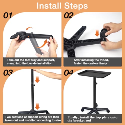 Black Salon Tray Height Adjustable Hair Color Tray with Wheels for Spa or Home Use - color: M-black