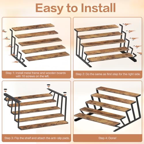 KALYLOC 5 Tier Wooden Display Riser Stand 13.8 Inch Metal Step Perfume Stand Organizer Tabletop Tiered Display Shelf Rack for Cologne Cupcake Spice Figures Cosmetics Candles (Brown, Z-Shape) - color: Brown, size: 5 tier-Z shape