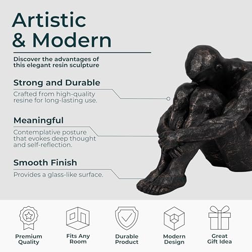 Sagebrook Home Modern Glam Resin Sculpture - Thoughtful Seated Figurine - Polyresin Metallic Bronze Finish - Elegant Home & Office Decor - Artful Accent for Living Room & Bedroom - 16" Bronze - size: 13.0" H