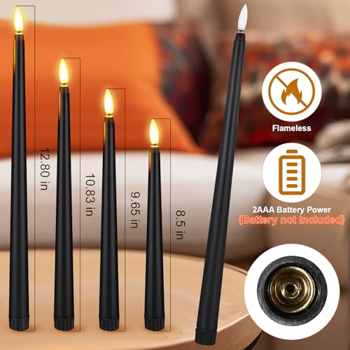 Rossesay 24 Pcs Flameless LED Taper Candles Battery Operated Candles 8.58'', 9.69'', 10.98'', 12.91'', 12.8'' Flameless Candlesticks Flickering for Halloween Christmas Church Wedding(Black) - color: Black, size: 8.58'', 9.69'', 10.98'', 12.91'', 12.8'', s