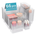 Vtopmart 66 PCS Clear Plastic Drawer Organizer Bins, 4-Size Versatile Bathroom and Vanity Organizer Trays, Acrylic Storage Containers for Makeup, Jewelry, Toiletry, Kitchen Utensils and Office Supply - style: 66 PCS