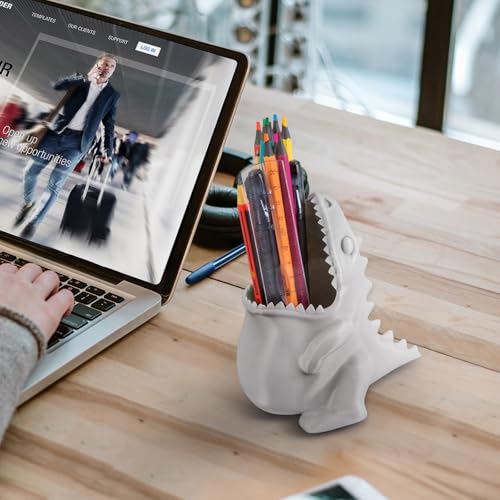 Cute Dinosaur Pen Holder, Dinosaur Figurine Pencil Holder for Office Desk Decor, 3D Printed, Grey T-Rex Desktop Organizer, Funny Dinosaur Pen Holder Gifts for Boys - color: Gray, size: Cute Dinosaur