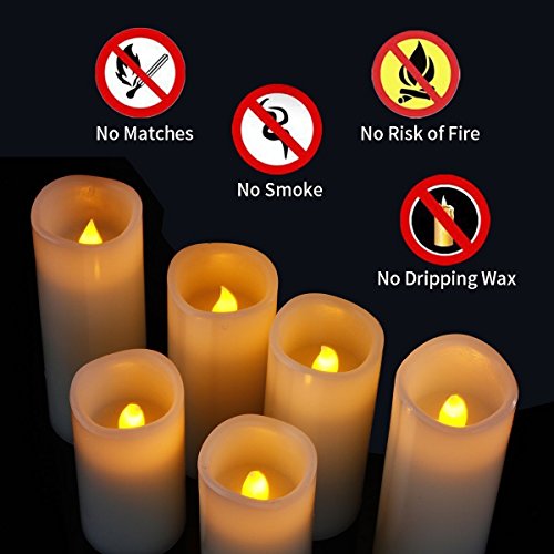 Hanzim Flameless Flickering Battery Operated Candles D2.2''*H4 5" 6" 7" 8" 9" Set of 9 Ivory Real Wax Pillar LED Candles with 10-Key Remote and Cycling 24 Hours Timer (Ivory) - color: H01# Ivory