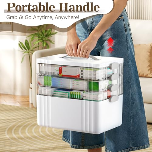ARSTPEOE 4-Tier Medicine Organizer - Portable Medicine Cabinet with Plastic Handle, Multipurpose Medical Box, Empty First Aid Kit for Home - size: Extra Large 4 Tier