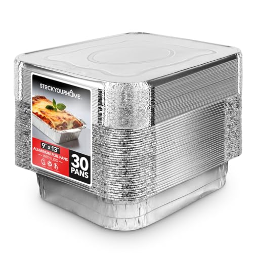 9x13 Disposable Aluminum Pans with Lids - (30 Pack) Heavy Duty Foil Pans with Lids 9x13 Foil Pan Covers, Food Catering Containers for Baking, Cooking, Heating, Storage, Stock Your Home - size: 30 Pack w/ Lids