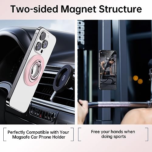 SYNCWIRE Magnetic Phone Ring Holder for MagSafe, 360° Rotation Cell Phone Grip Stand Finger Ring Kickstand Two-Sided Magnet Compatible with iPhone 17 Pro Max 16 15 14 13 12 MagSafe Accessories - color: Single Ring-1PCS-Light Pink