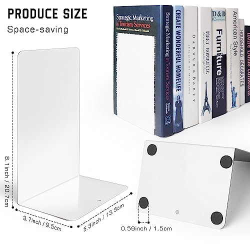 VONDERSO Metal Bookends, 4 Pairs White Metal Book Ends Heavy Duty for Shelves Decor Home Office, Unique White Bookends Supports Anti-Slip for Kids - color: White 4 Pairs