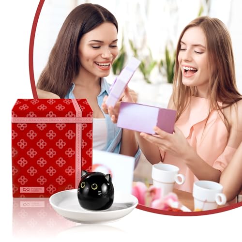 PUDDING CABIN Cat Lover Gifts for Women, Black Cat Ring Holder Dish for Jewelry Rings Earrings Necklace Watch Keys, Birthday Christmas Engagement Wedding Gifts - style: Black Kitty