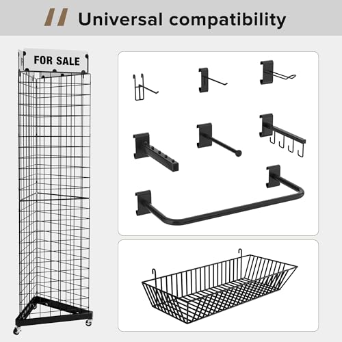 Triangular Grid Wall Panels for Vendor Booth - Gridwall Display Stand with Accessory 24 Hooks, 1 Set Display Racks for Vendor Events (Black)