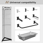 Triangular Grid Wall Panels for Vendor Booth - Gridwall Display Stand with Accessory 24 Hooks, 1 Set Display Racks for Vendor Events (Black)