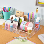 STORi Audrey Clear Vanity Makeup Organizer | 15-Compartment Holder for Brushes, Eyeshadow Palettes, & Beauty Supplies | Stacks on Audrey Storage Drawers | Made in USA - style: Cosmetic Organizer Topper