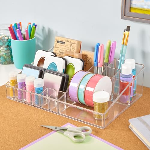 STORi Audrey Clear Vanity Makeup Organizer | 15-Compartment Holder for Brushes, Eyeshadow Palettes, & Beauty Supplies | Stacks on Audrey Storage Drawers | Made in USA - style: Cosmetic Organizer Topper